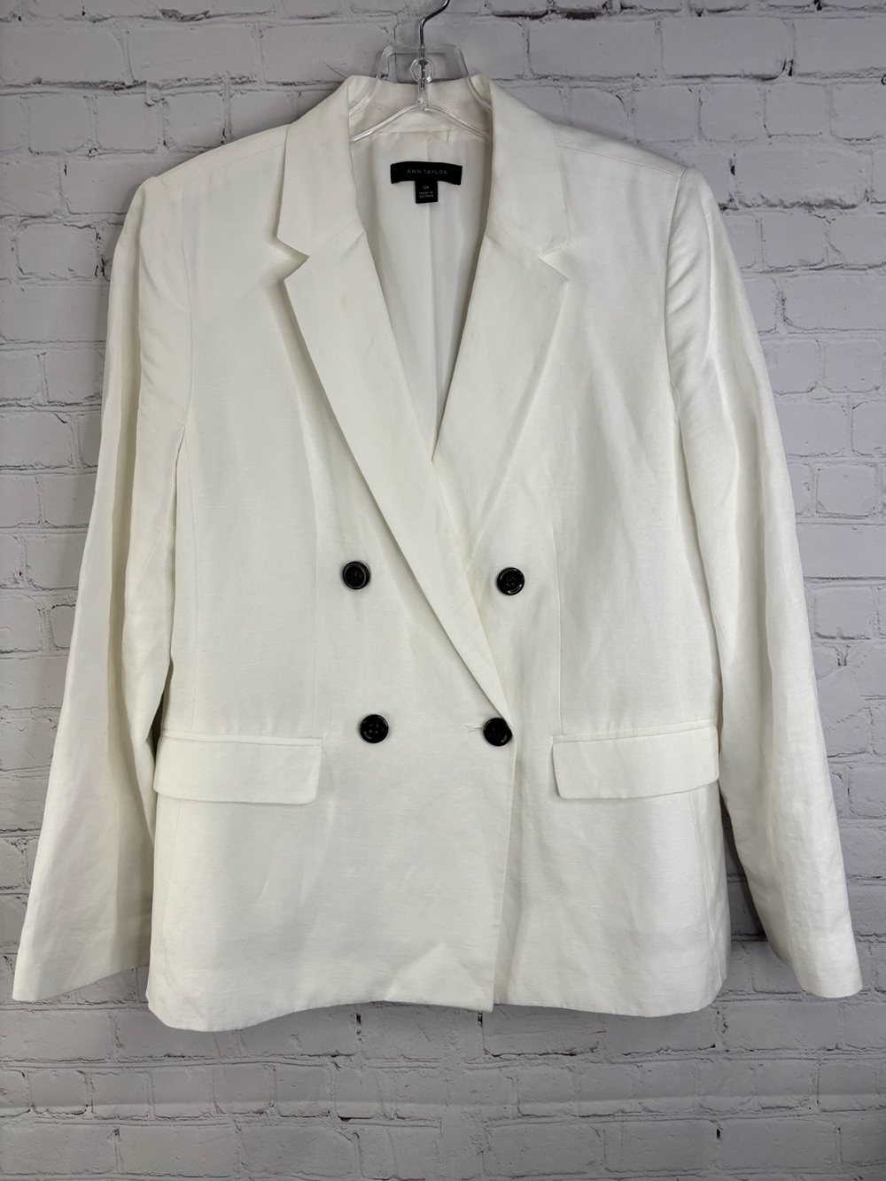 Ann Taylor White Double-Breasted Blazer Size 12P